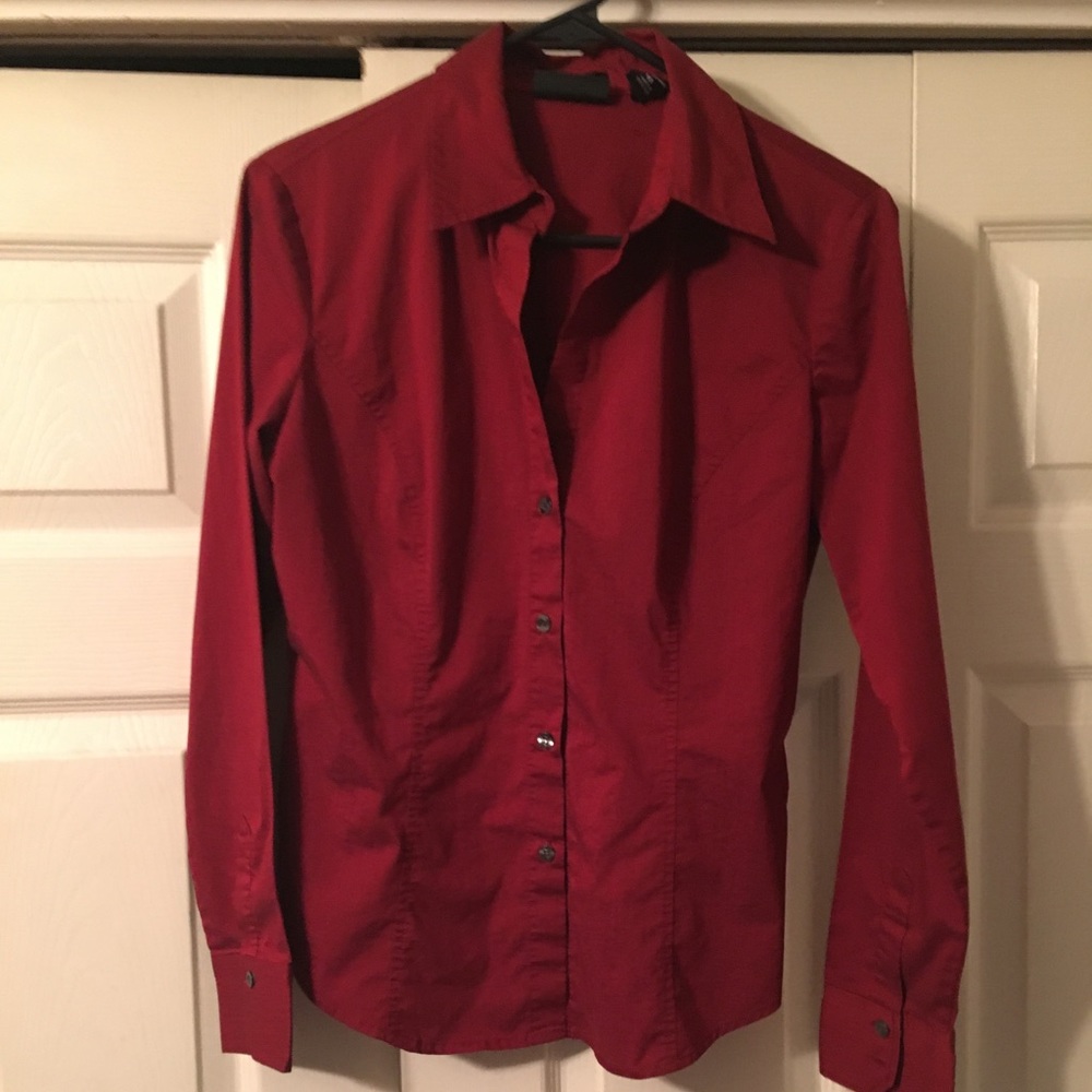 New York & Co. Maroon/Deep Red Button Down